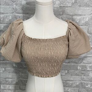 Altar'd State Tan Smocked Crop Top